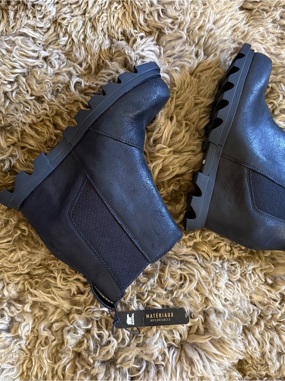 NWT $149 SOREL Women 5.5 Black Leather waterproof Wedge Chelsea Lug Ankle Boots - Picture 3 of 7